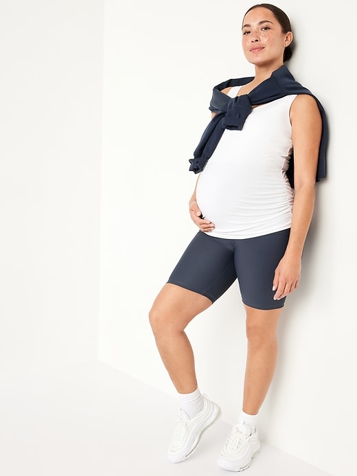 Image number 3 showing, Maternity Full Panel PowerSoft Biker Shorts -- 8-inch inseam