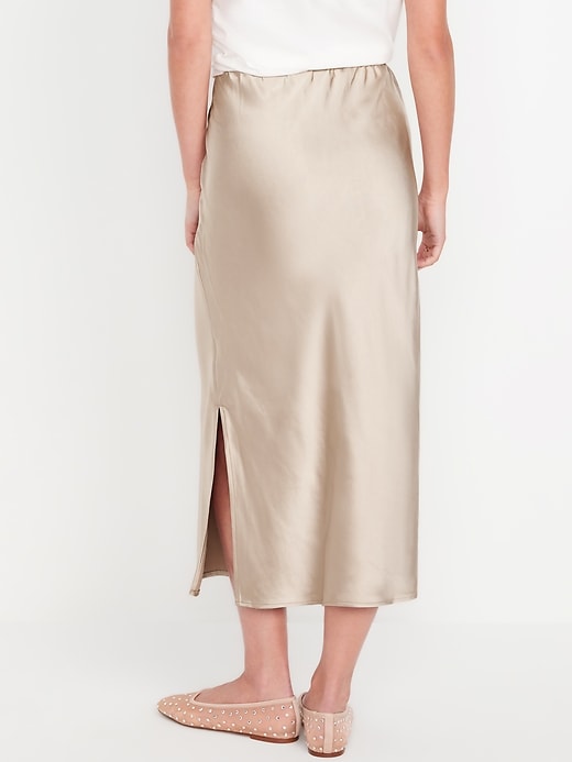 Image number 2 showing, High-Waisted Satin Midi Slip Skirt