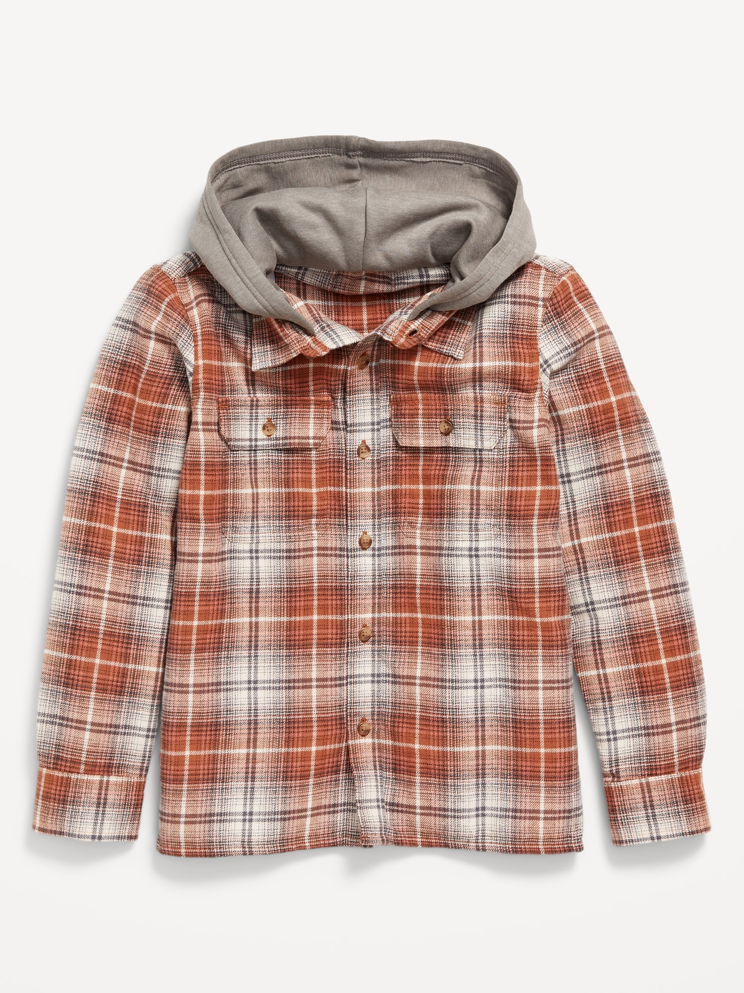 Long-Sleeve Hooded Flannel Utility Shirt for Boys