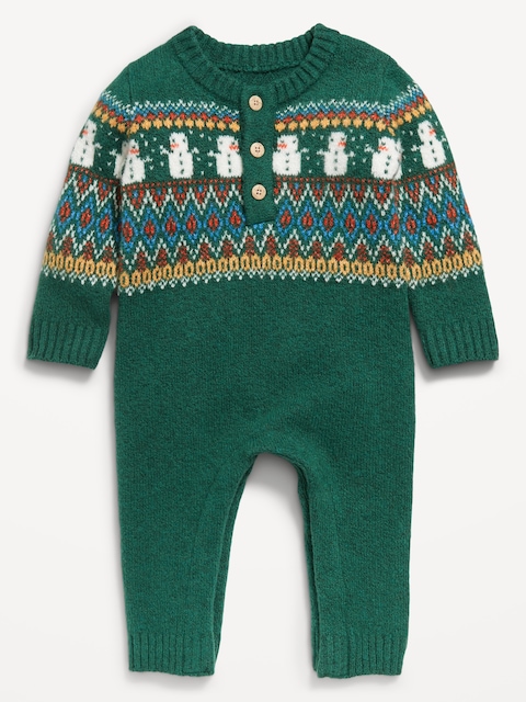 SoSoft Fair Isle Henley Sweater One-Piece for Baby - Snowman