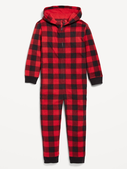 Pyjama une-pièce à capuchon en micromolleton à motif unisexe pour enfant