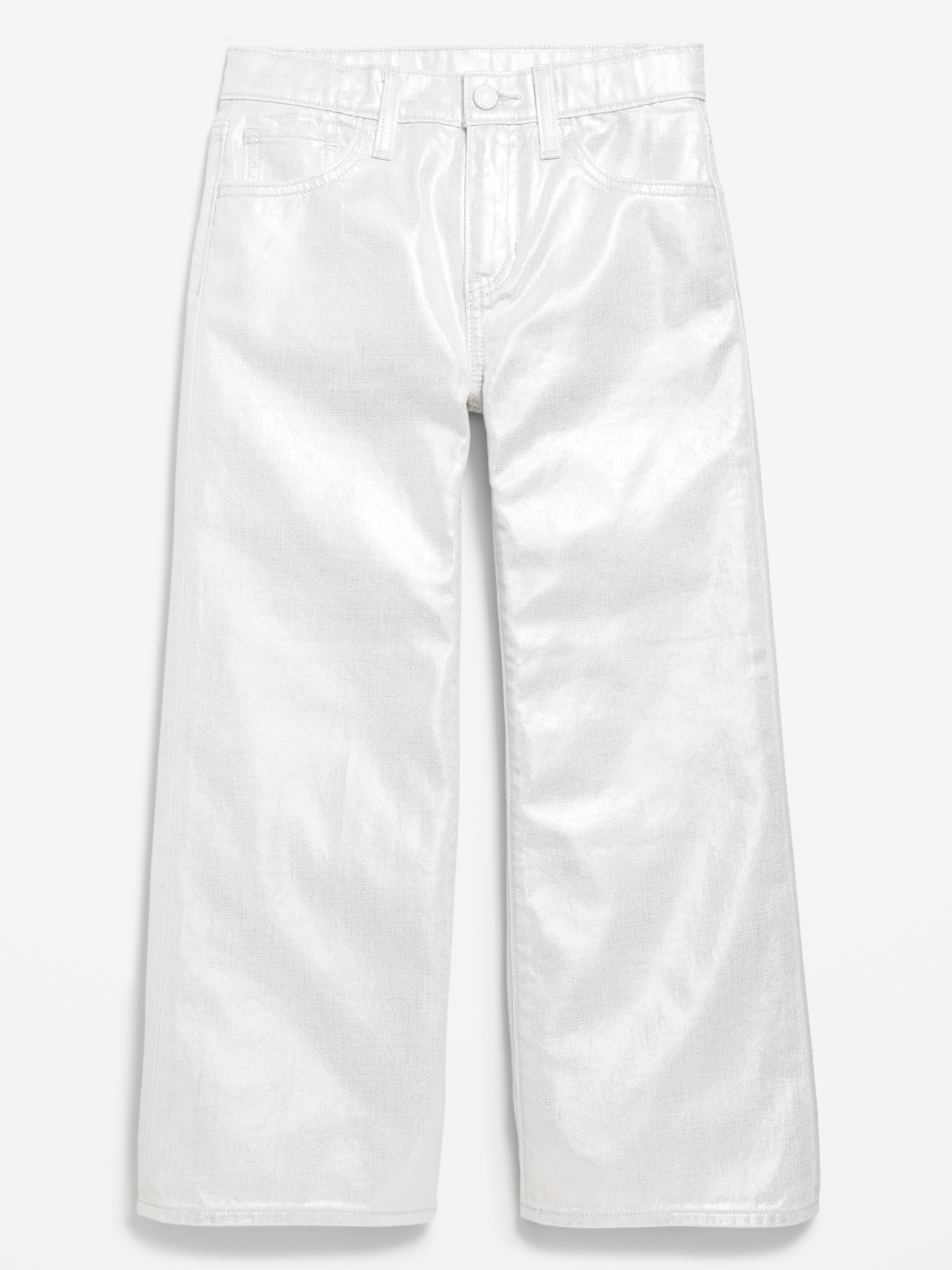 High-Waisted Baggy Silver Shine Wide-Leg Jeans for Girls