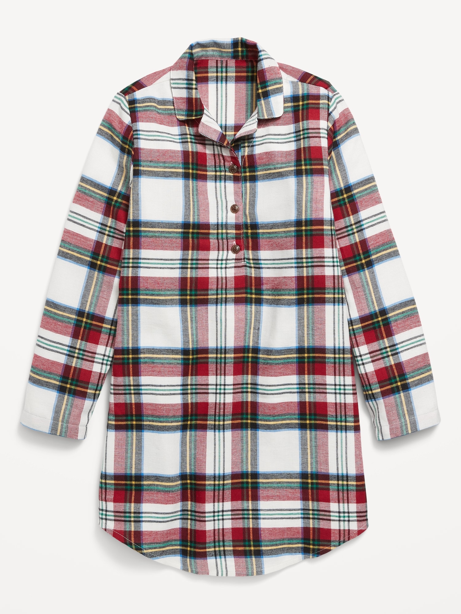 Collared Flannel Nightgown for Girls - White