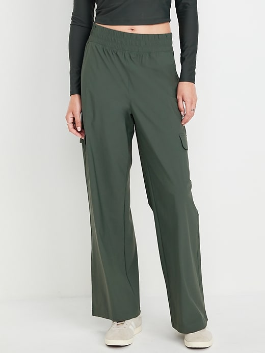 Image number 1 showing, High-Waisted SleekTech Wide-Leg Cargo Pants