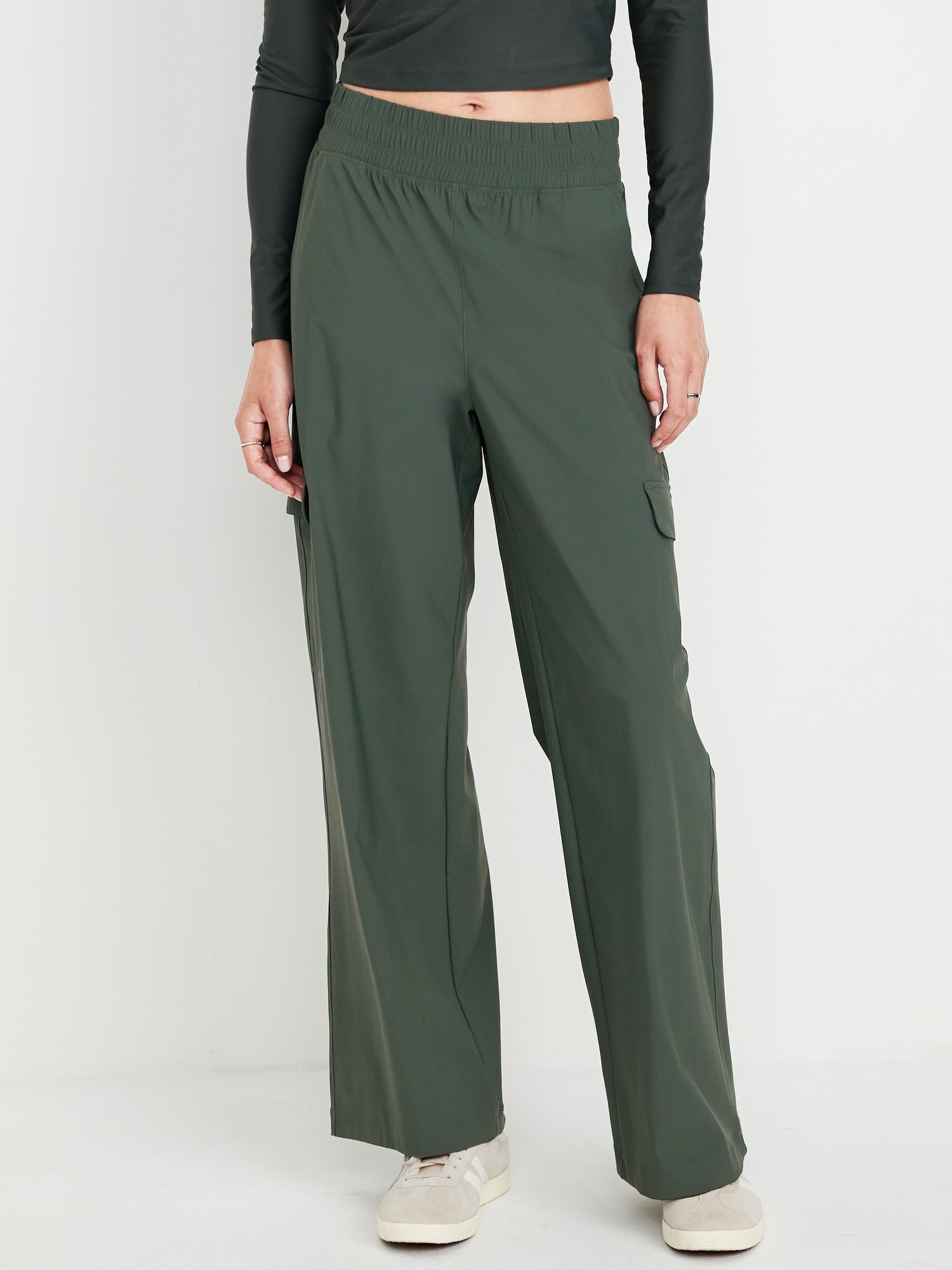 High-Waisted SleekTech Wide-Leg Cargo Pants