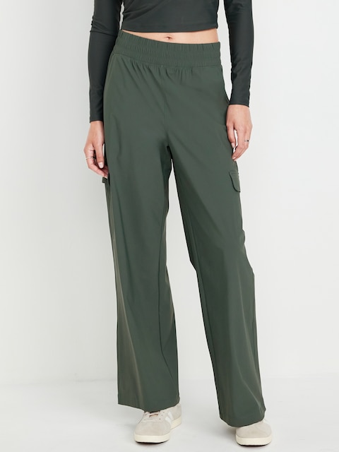 Pantalon cargo Tech élégant jambe large à taille haute