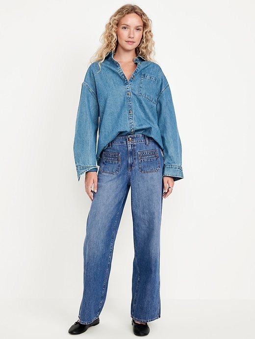 L'image numéro 1 présente Jean tailleur à jambe large et taille haute