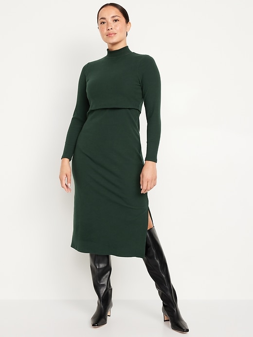 Image number 1 showing, Maternity Mock-Neck Nursing Midi Dress