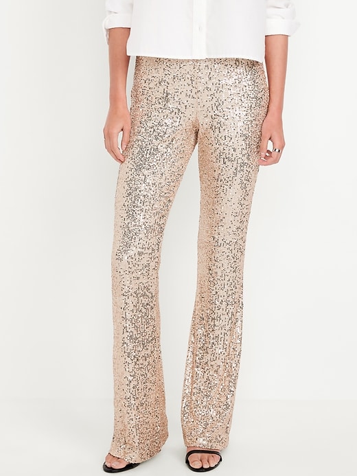 L'image numéro 1 présente Pantalon Pixie évasé à taille haute à paillettes