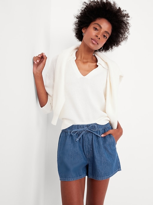 Image number 3 showing, High-Waisted Baggy Jean Shorts