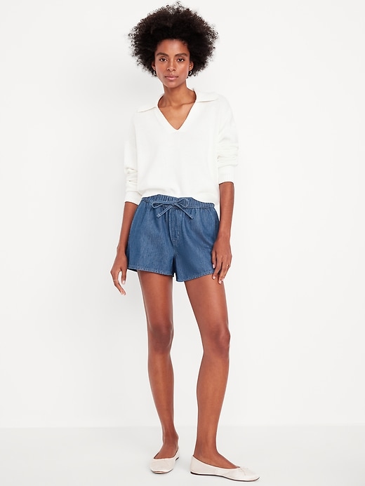 Image number 1 showing, High-Waisted Baggy Jean Shorts