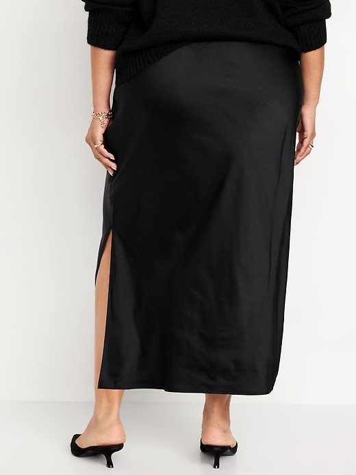 Image number 7 showing, High-Waisted Satin Midi Slip Skirt