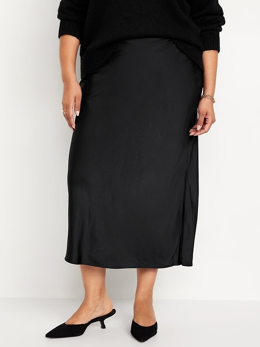 Image number 6 showing, High-Waisted Satin Midi Slip Skirt