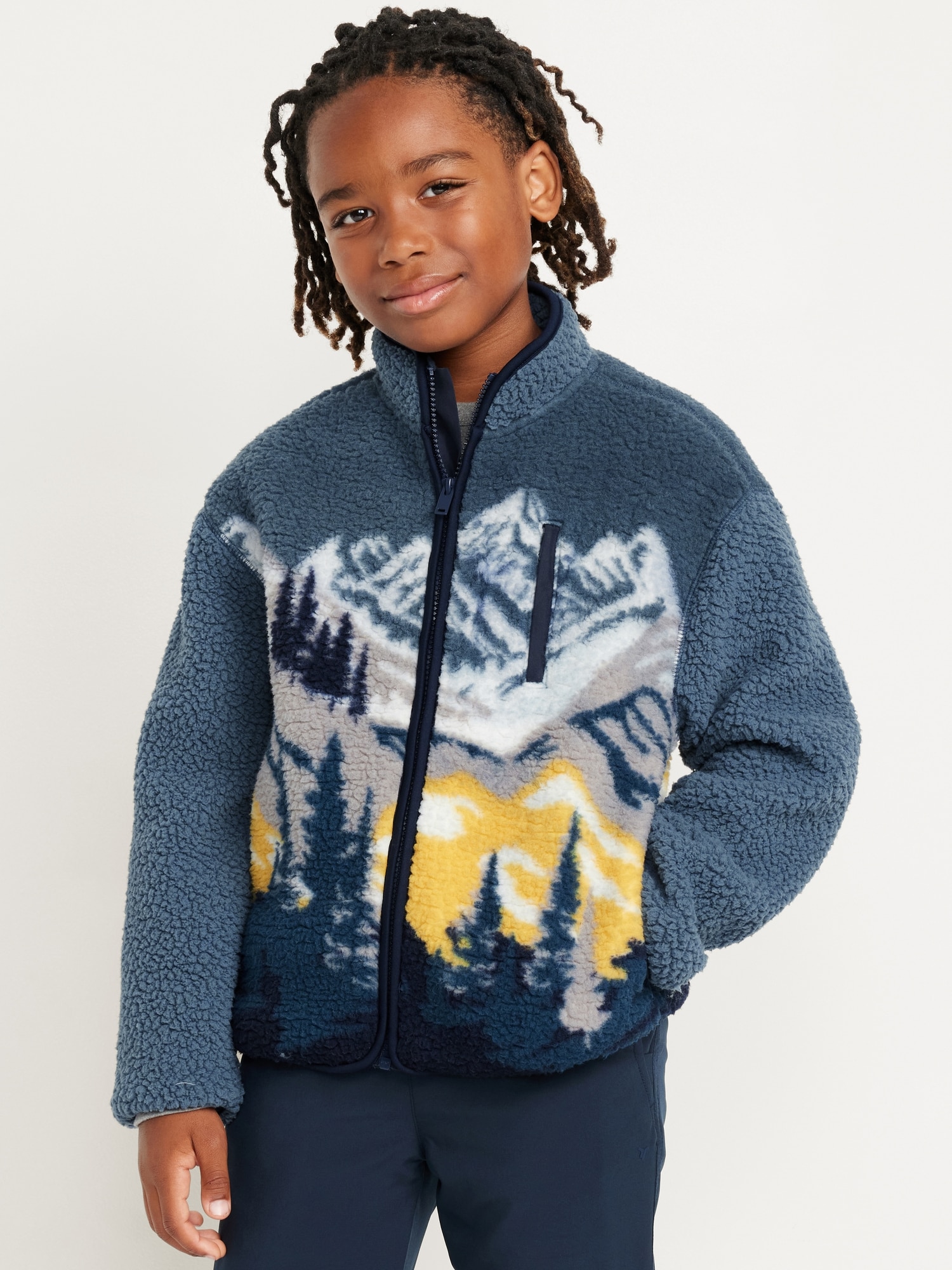 Printed Full-Zip Sherpa Jacket for Boys