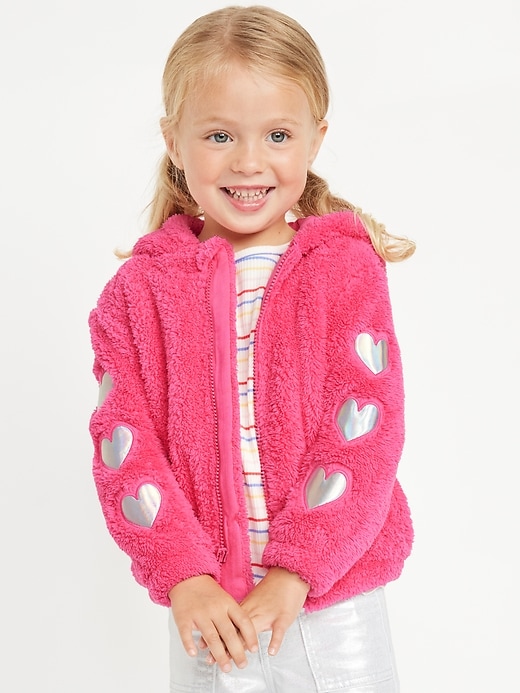 Voir une image plus grande du produit 1 de 3. Veste en Sherpa à glissière pleine longueur avec applique pour toute-petite fille