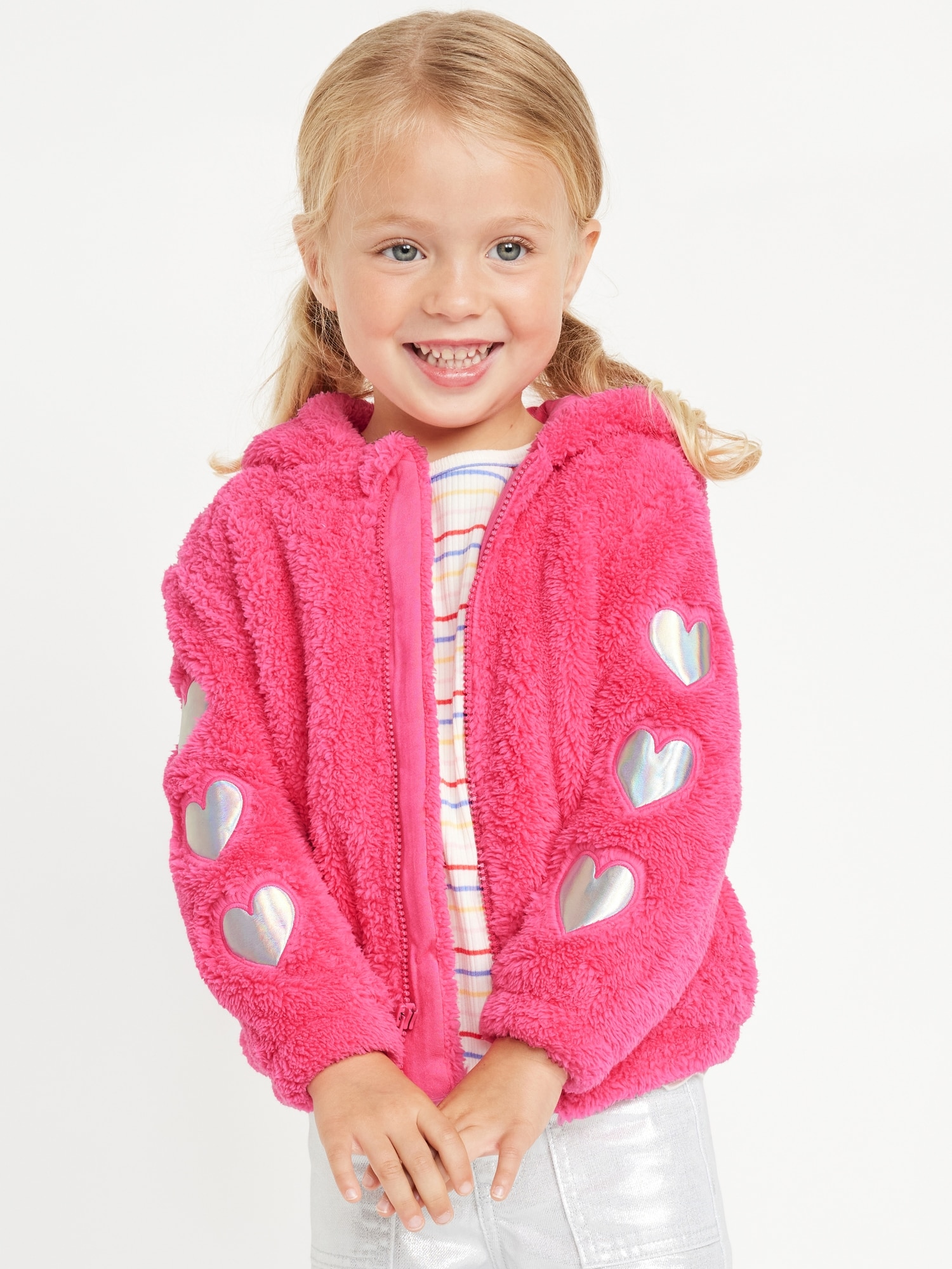 Sherpa Full-Zip Applique Jacket for Toddler Girls