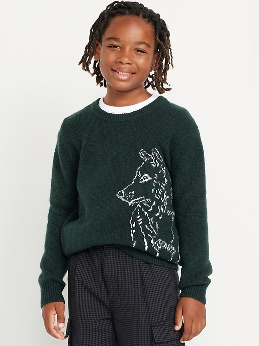 View large product image 1 of 3. SoSoft Crew-Neck Printed Sweater for Boys