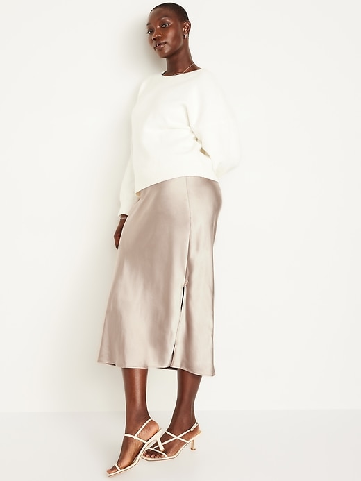 Image number 4 showing, High-Waisted Satin Midi Slip Skirt