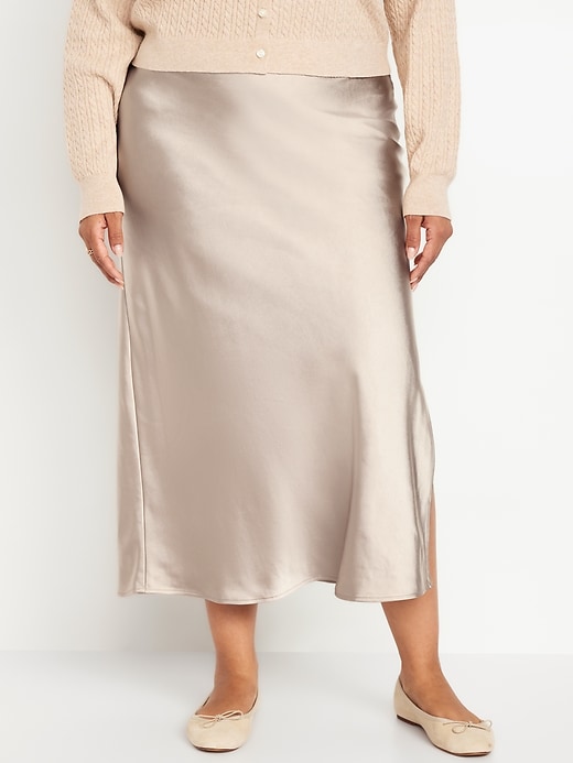 Image number 7 showing, High-Waisted Satin Midi Slip Skirt