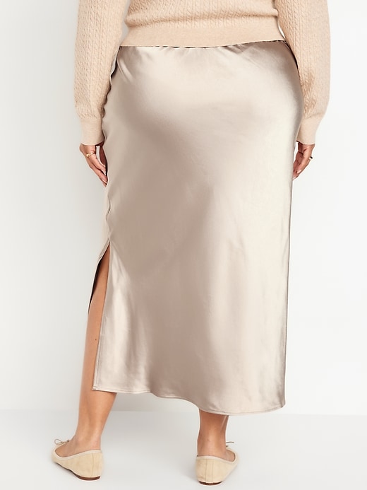 Image number 8 showing, High-Waisted Satin Midi Slip Skirt