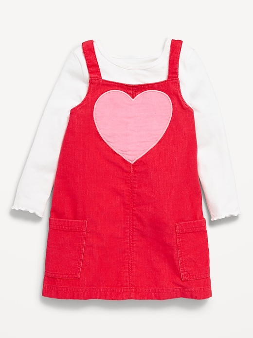 View large product image 1 of 3. Sleeveless Corduroy Heart Dress and T-Shirt Set for Toddler Girls