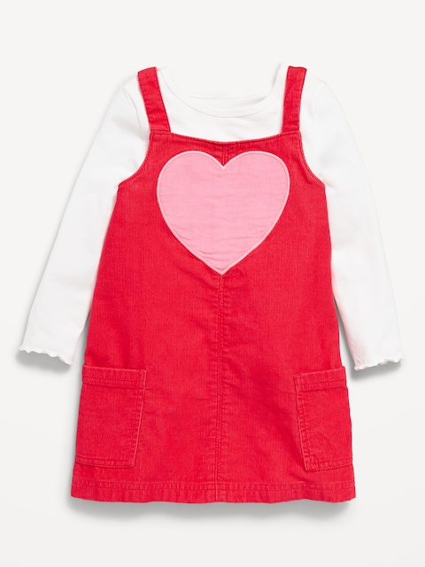 Sleeveless Corduroy Heart Dress and T-Shirt Set for Toddler Girls