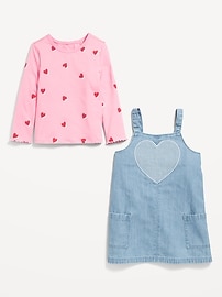 View large product image 3 of 3. Printed Long-Sleeve T-Shirt and Jean Dress Set for Toddler Girls