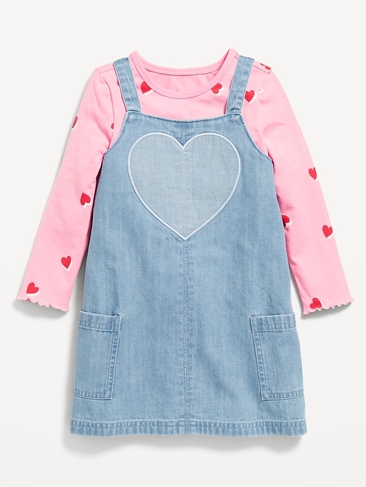 View large product image 2 of 3. Printed Long-Sleeve T-Shirt and Jean Dress Set for Toddler Girls