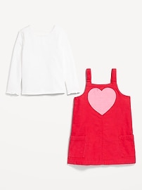 View large product image 3 of 3. Sleeveless Corduroy Heart Dress and T-Shirt Set for Toddler Girls