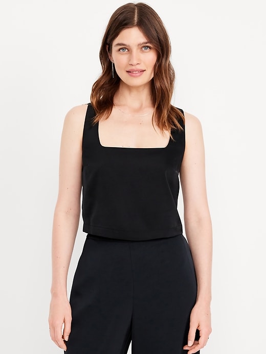 Image number 1 showing, Satin Crop Shell Tank