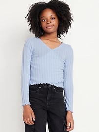 Image number 1 showing, Cozy Wrap-Front Ribbed Top for Girls