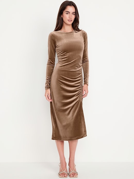 Image number 1 showing, Ruched Velvet Midi Dress