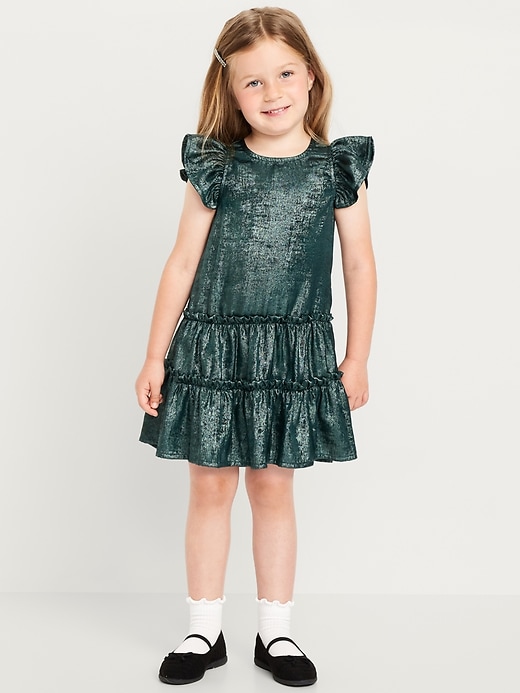 Voir une image plus grande du produit 1 de 2. Robe étagée brillante à manches flottantes pour toute-petite fille