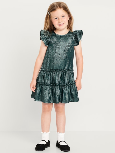 Robe étagée brillante à manches flottantes pour toute-petite fille