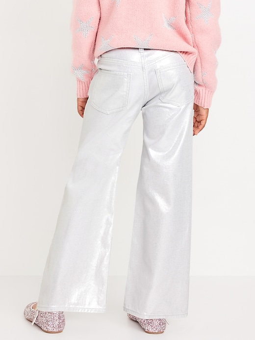 View large product image 2 of 5. High-Waisted Baggy Silver Shine Wide-Leg Jeans for Girls