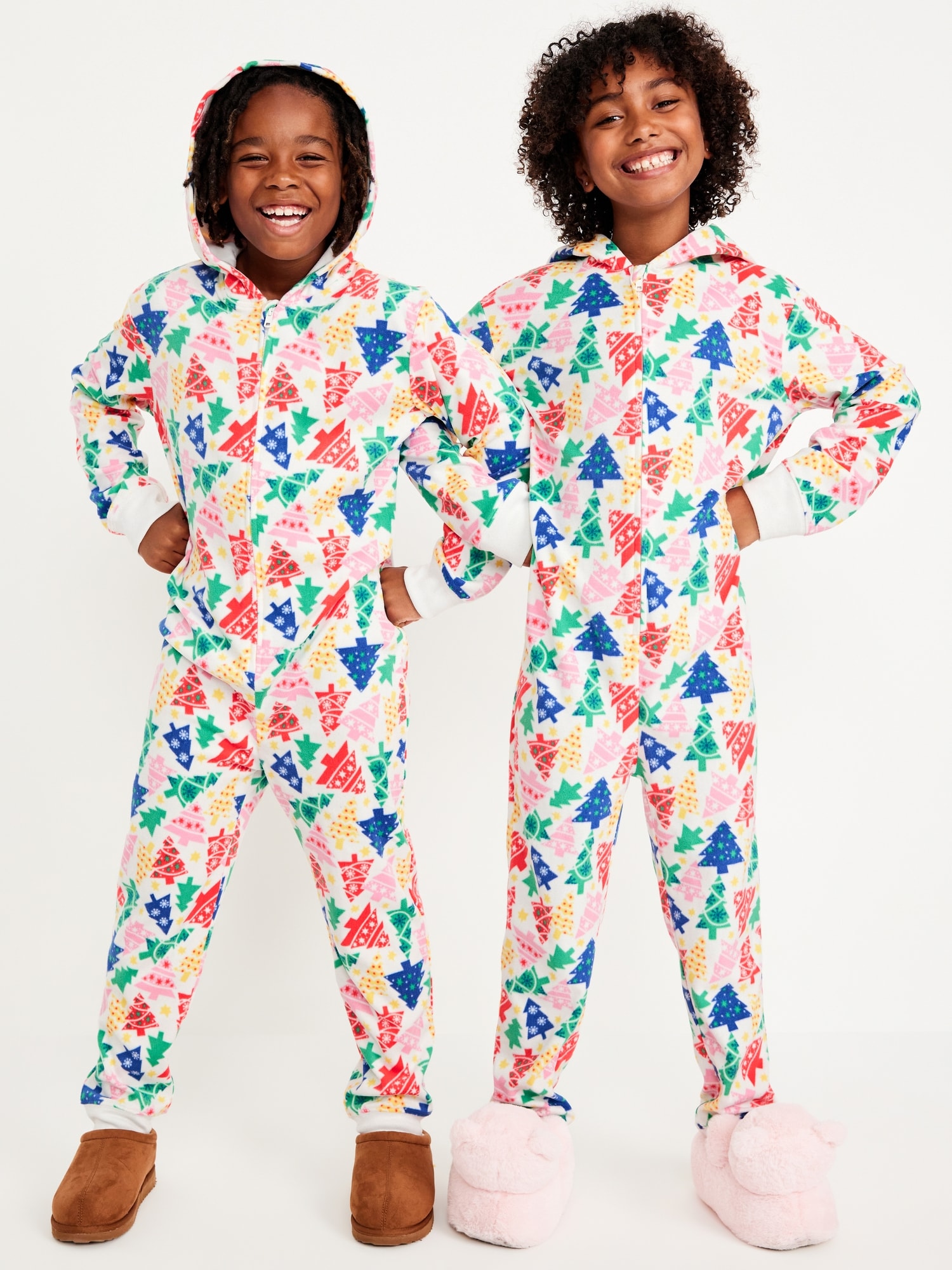 Printed Microfleece Hooded One-Piece Pajamas for Girls