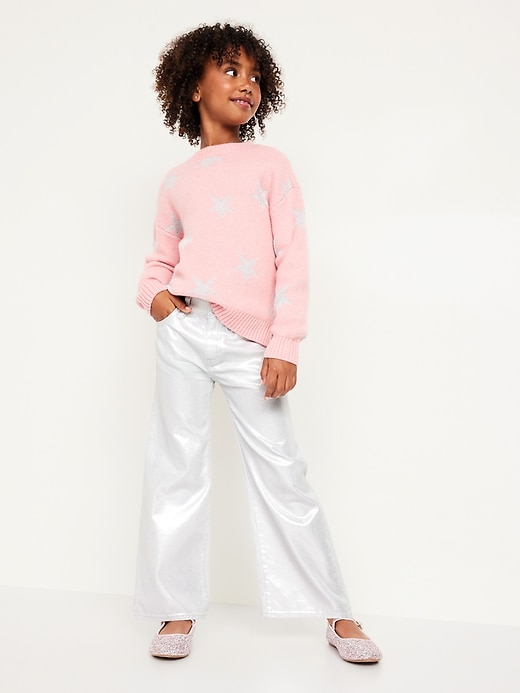 Image number 3 showing, High-Waisted Baggy Silver Shine Wide-Leg Jeans for Girls