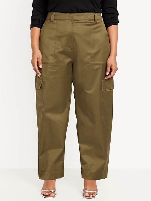 Image number 7 showing, Extra-High Waisted Satin Cargo Barrel Wide-Leg Pants