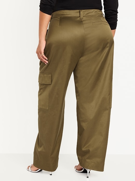 Image number 8 showing, Extra-High Waisted Satin Cargo Barrel Wide-Leg Pants