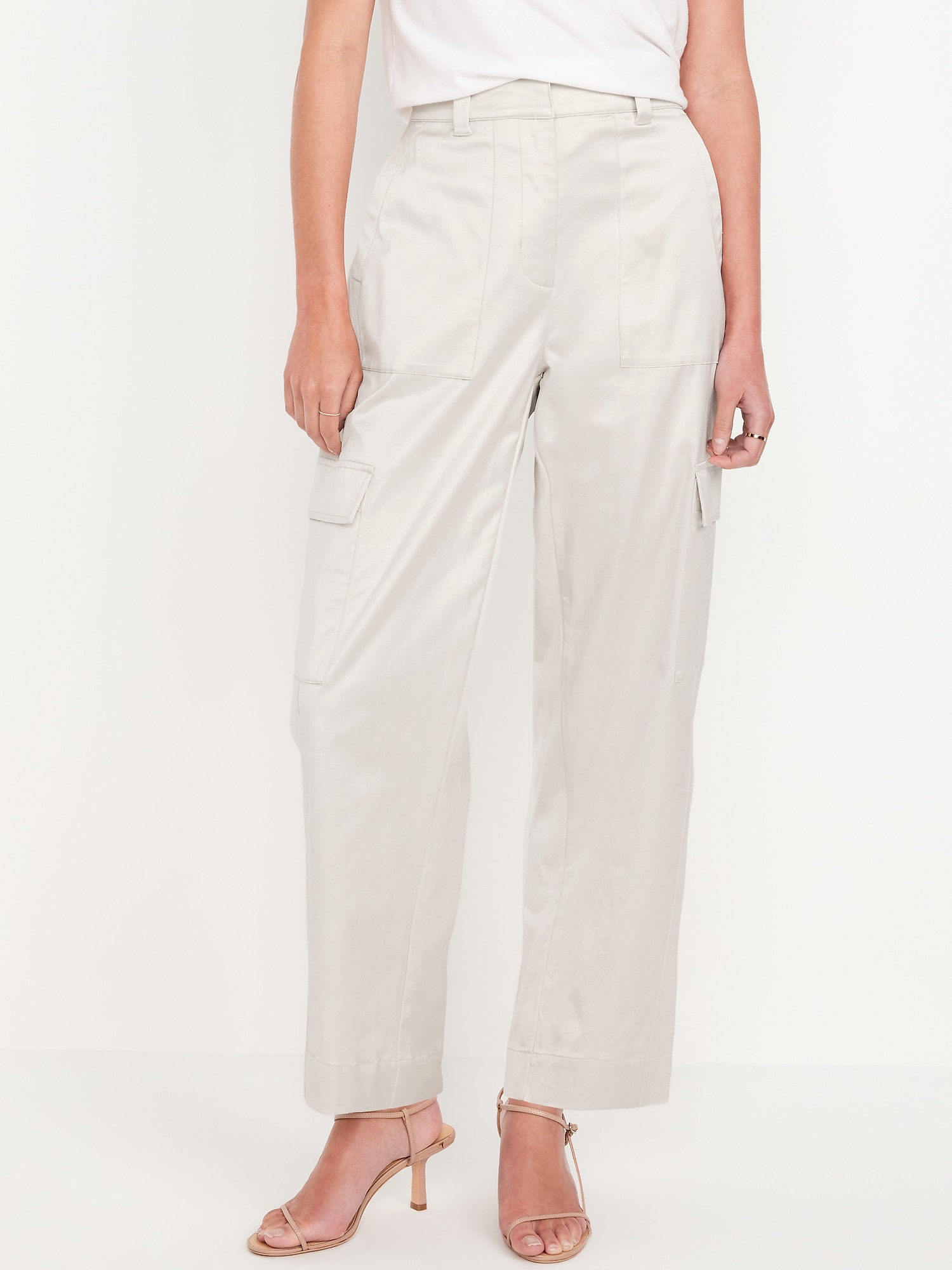 Extra-High Waisted Satin Cargo Barrel Wide-Leg Pants