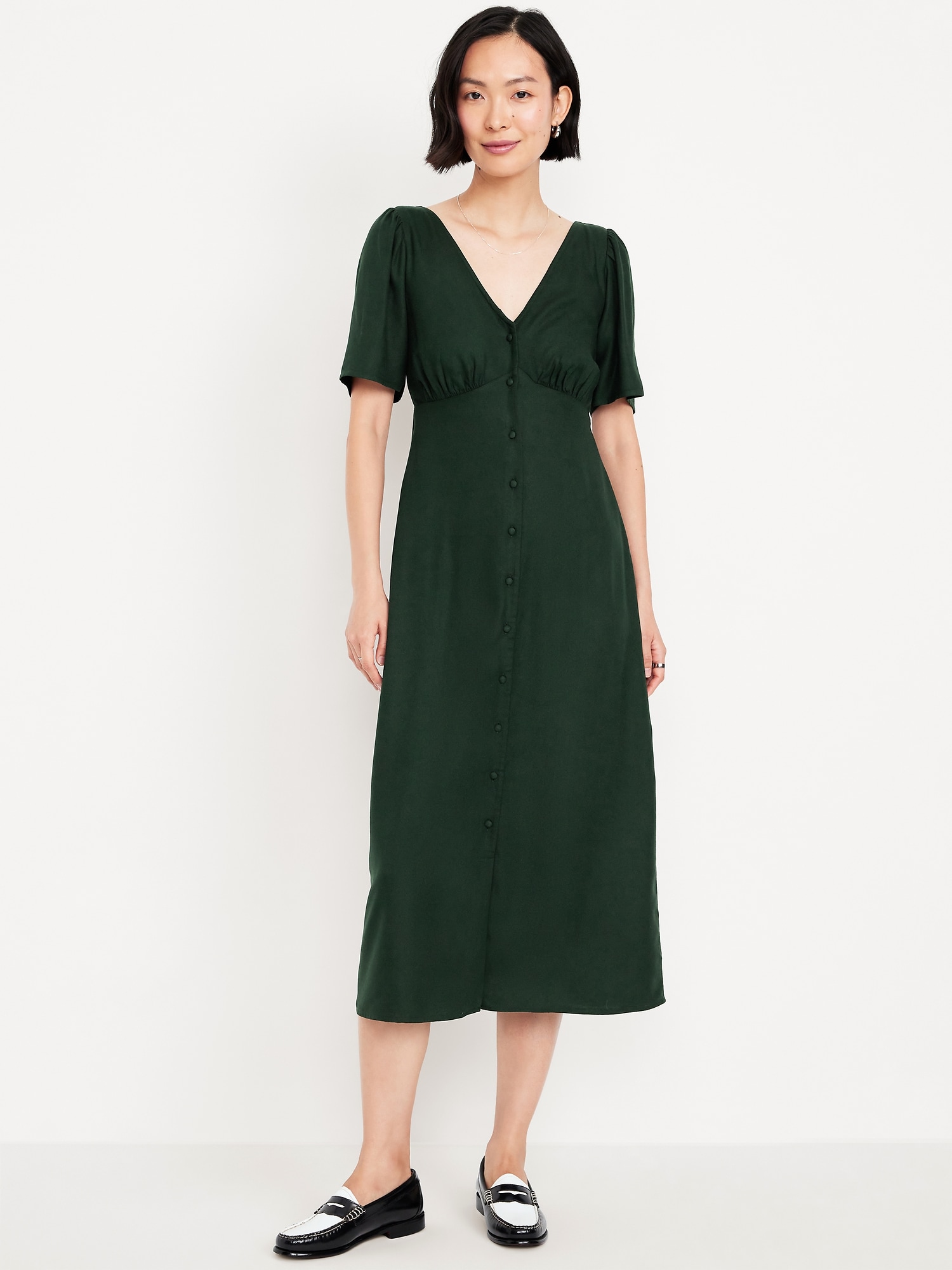 Button-Down Crepe Midi Dress