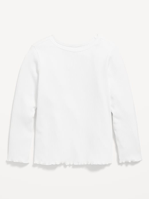 View large product image 1 of 1. Long-Sleeve Lettuce-Edge Ribbed T-Shirt for Toddler Girls