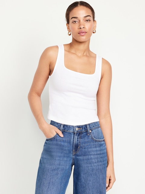 Ultra-Crop Rib-Knit Tank Top - White Lilies