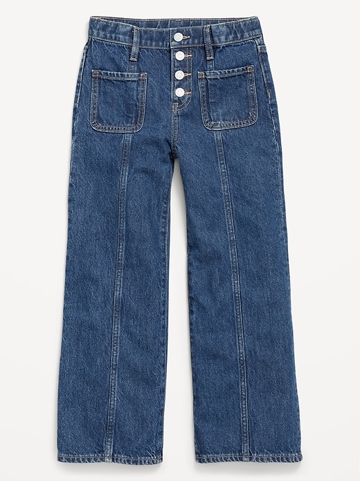 L'image numéro 4 présente Jean utilitaire coupe très généreuse jambe large à taille haute avec braguette à boutons pour fille