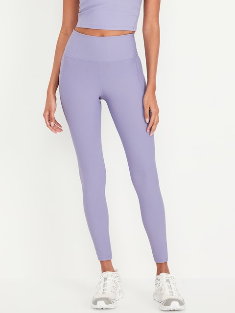 High-Waisted PowerSoft Rib Pocket Leggings - Purple