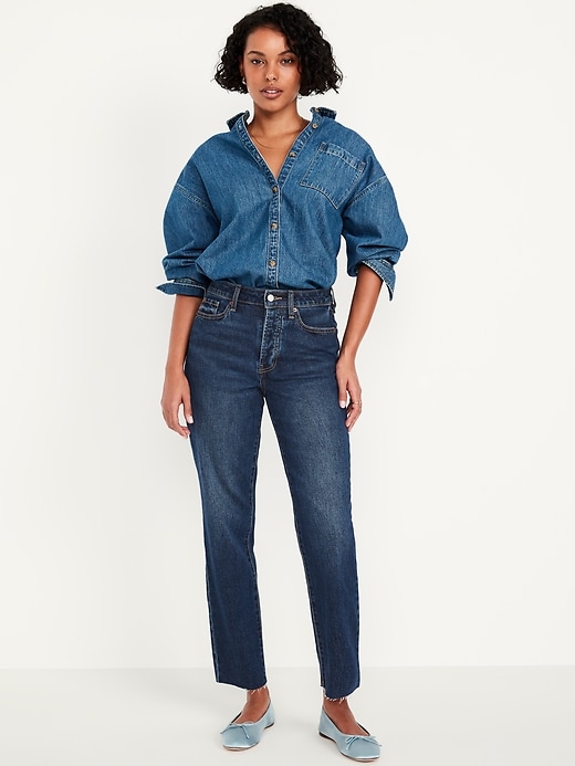 L'image numéro 1 présente Jean OG droit à taille haute avec braguette à boutons, longueur cheville