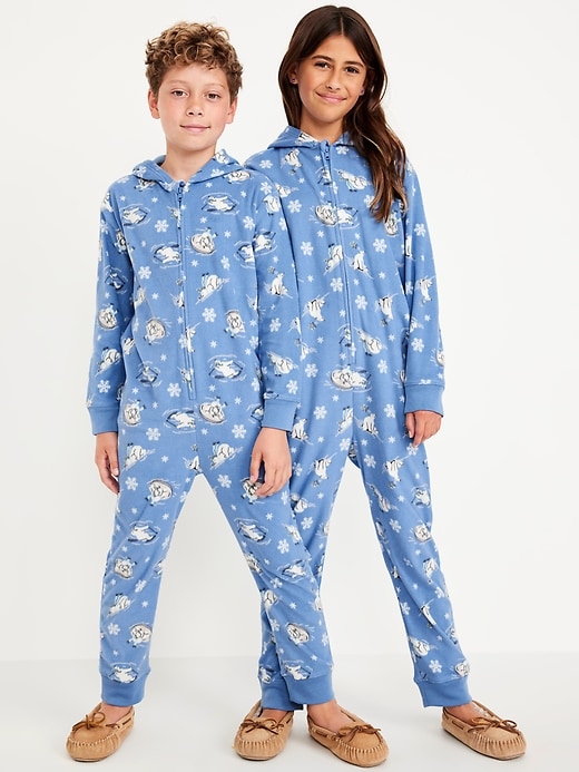 Printed Gender Neutral Microfleece Hooded One Piece Pajamas for Kids Old Navy