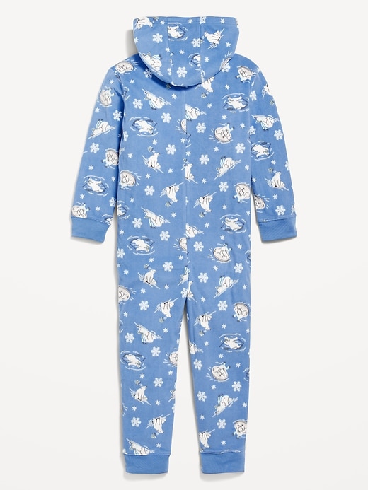 Voir une image plus grande du produit 2 de 4. Pyjama une-pièce à capuchon en micromolleton à motif unisexe pour enfant