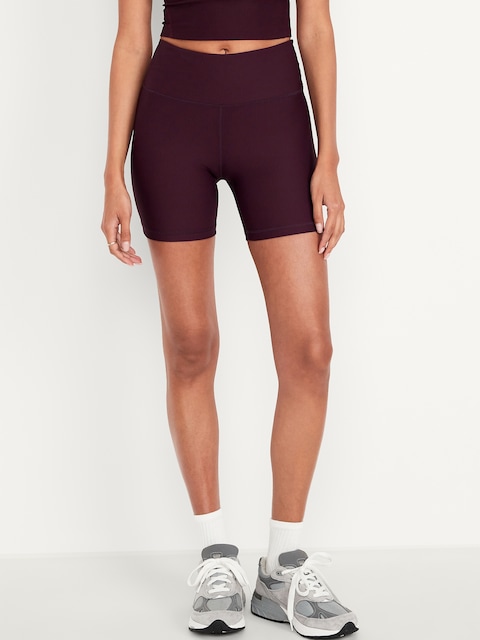 High-Waisted PowerSoft Rib Biker Shorts -- 6-inch inseam
