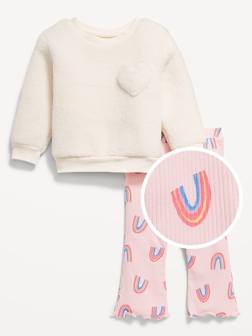 Voir une image plus grande du produit 1 de 2. Ensemble chandail en Sherpa avec poche en cœur et legging côtelé pour bébé